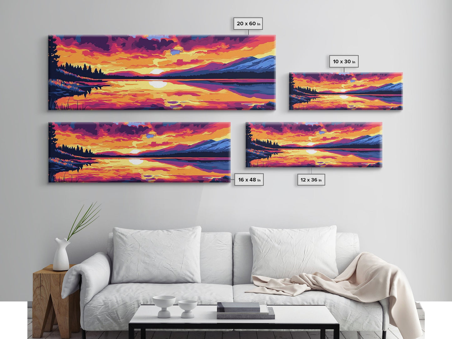 Bergspiegelung, Naturwandbild, Sonnenuntergang am See, Wildnis-Druck, Leinwanddruck, Rustikale Wohndekoration, Kunst fürs Wohnzimmer im Hüttenstil