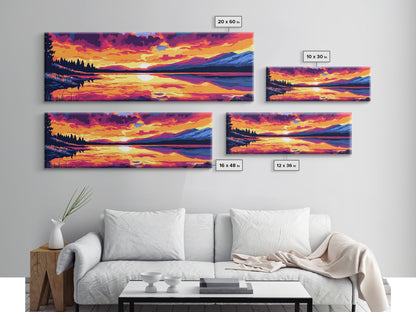 Bergspiegelung, Naturwandbild, Sonnenuntergang am See, Wildnis-Druck, Leinwanddruck, Rustikale Wohndekoration, Kunst fürs Wohnzimmer im Hüttenstil