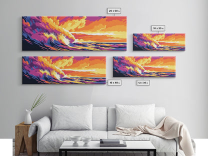 Fiery Wave, Ocean Surf Print, Beach Wall Art, Coastal Sunset, Canvas Print, Vibrant Seascape, Nautical Decor, Surfer Gift, Office Art