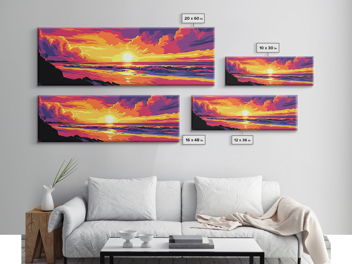 Beach Sunset, Tropical Wall Art, Coastal Landscape, Ocean View, Canvas Print, Bold Colors, Serene Living Room Decor, Summer Escape