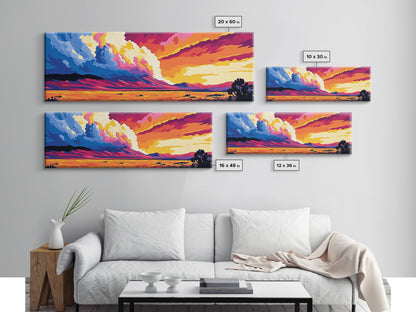 Mountain Clouds, colorful sunset, nature scenery, abstract sky painting, vibrant home decor, Office Wall Art, Framed Canvas Print
