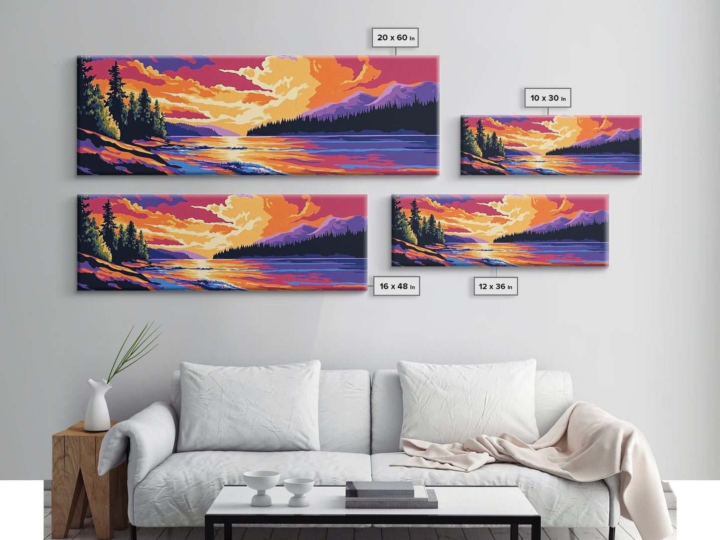 River Sunset, pine forest, mountain landscape, nature decor, cabin retreat, Fall Wall Art, Canvas Print, Framed Canvas Print