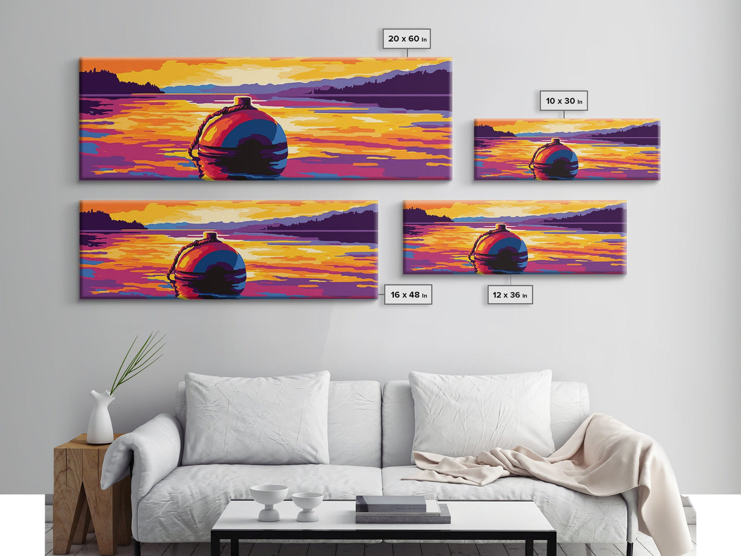 Floating Buoy, Lake Scene, Nautical Wall Art, Vibrant Water Reflection, Framed Canvas Print, Rustic Cabin Decor, Bold Seascape Art