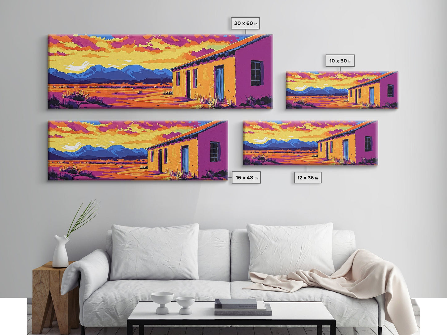 Desert House, Southwestern Art, Canvas Print, Rustic Wall Decor, Warm Tones, Vibrant Landscape, Boho Home Decor, Bedroom Wall Art