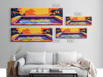 Modern Pool, Abstract Water, Canvas Print, Artistic Landscape, Sunset Glow, Vibrant Home Decor, Unique Wall Art, Office Decoration