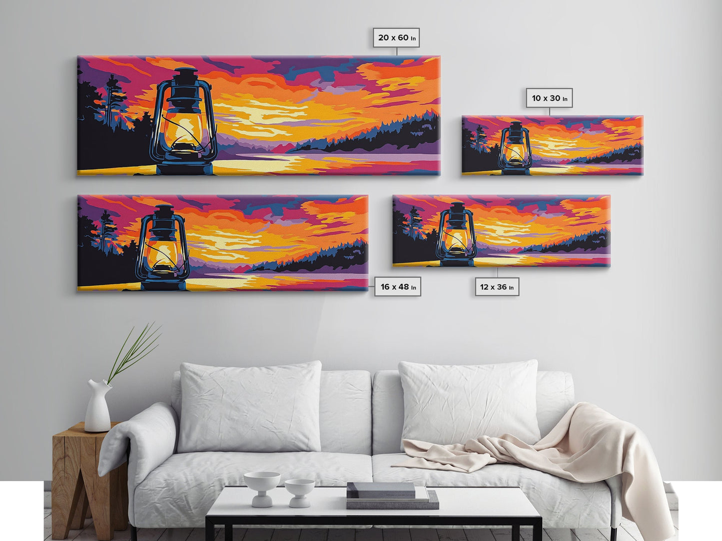 Lantern Glow, Sunset Reflection, Warm Fall Colors, Canvas Print, Cozy Living Room Art, Rustic Nature Decor, Cabin Ambiance, Vibrant Art