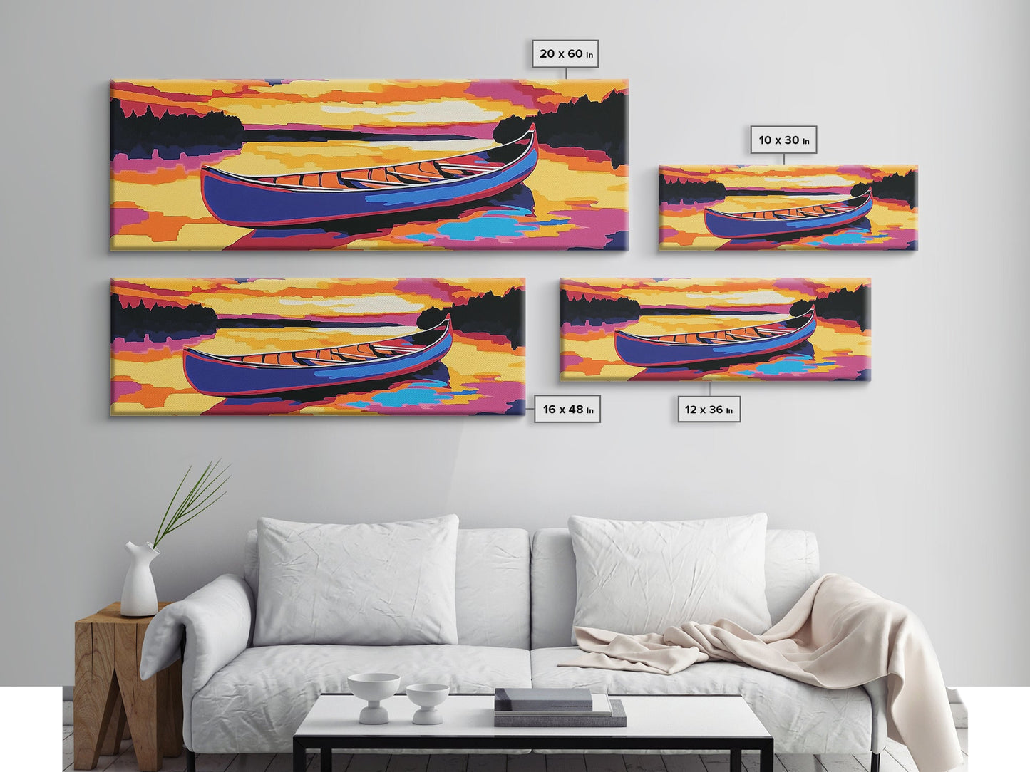 Canoe, Sunset, Water, Framed Canvas Print, Vibrant Lake Art, Nature Wall Art, Rustic Decor, Adventure Art, Cabin Wall Art, Autumn Artwork