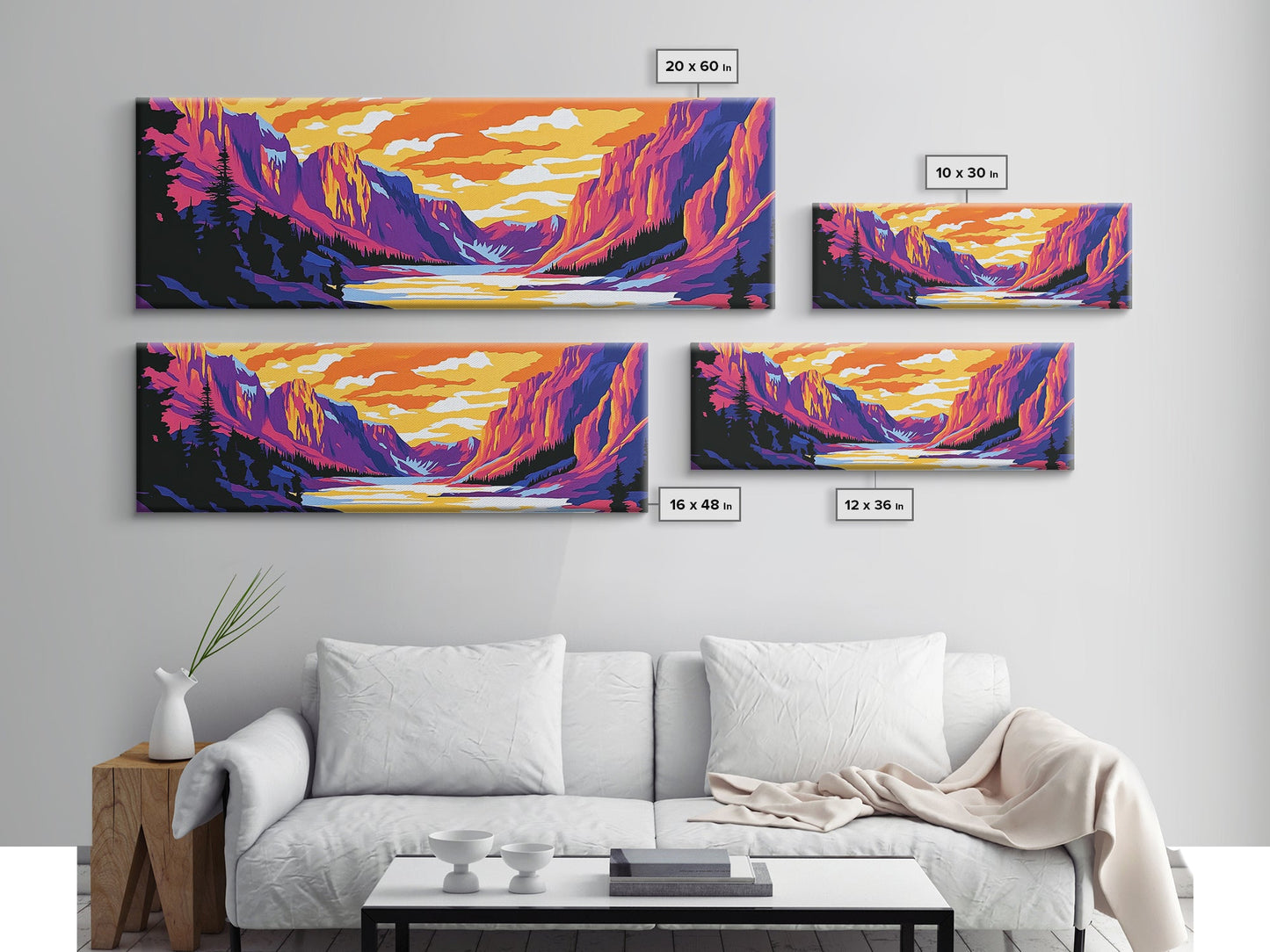 Mountain, Valley, Sunset, Framed Canvas Print, Bold Landscape Art, Nature Scene, Cabin Decor, Warm Tones, Rustic Wall Art, Adventure Art