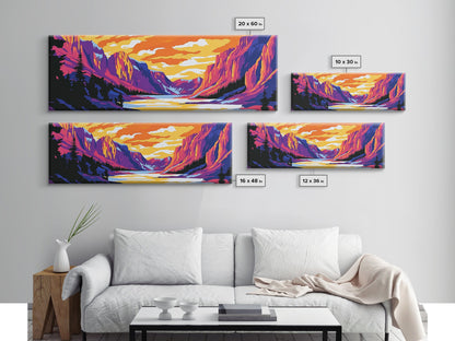 Mountain, Valley, Sunset, Framed Canvas Print, Bold Landscape Art, Nature Scene, Cabin Decor, Warm Tones, Rustic Wall Art, Adventure Art