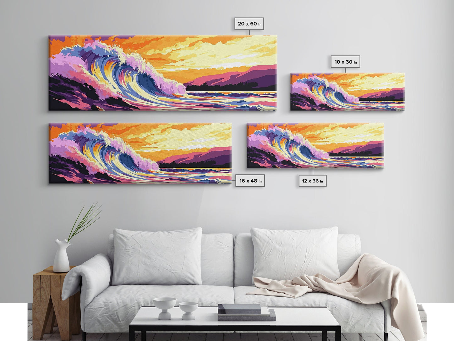 Ocean Wave Art, Beach Sunset Wall Art, Coastal Decor, Surfer Aesthetic, Vibrant Seascape, Large Wall Art, Living Room Art, Canvas Print