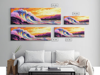 Ocean Wave Art, Beach Sunset Wall Art, Coastal Decor, Surfer Aesthetic, Vibrant Seascape, Large Wall Art, Living Room Art, Canvas Print