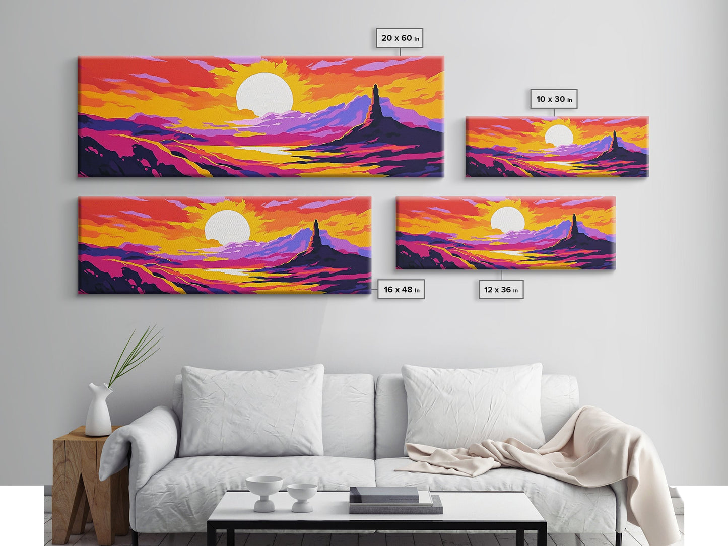 Desert Sunset Art, Western Landscape, Vibrant Canyon Painting, Bold Colorful Scenery, Rustic Wall Decor, Warm Southwest Vibes, Canvas Print