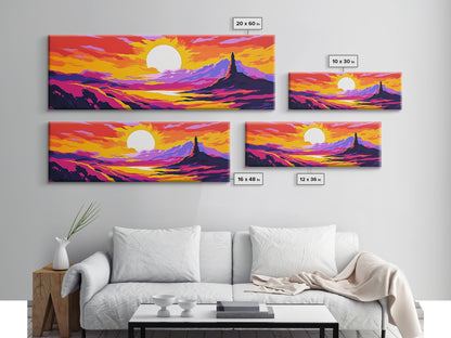 Desert Sunset Art, Western Landscape, Vibrant Canyon Painting, Bold Colorful Scenery, Rustic Wall Decor, Warm Southwest Vibes, Canvas Print