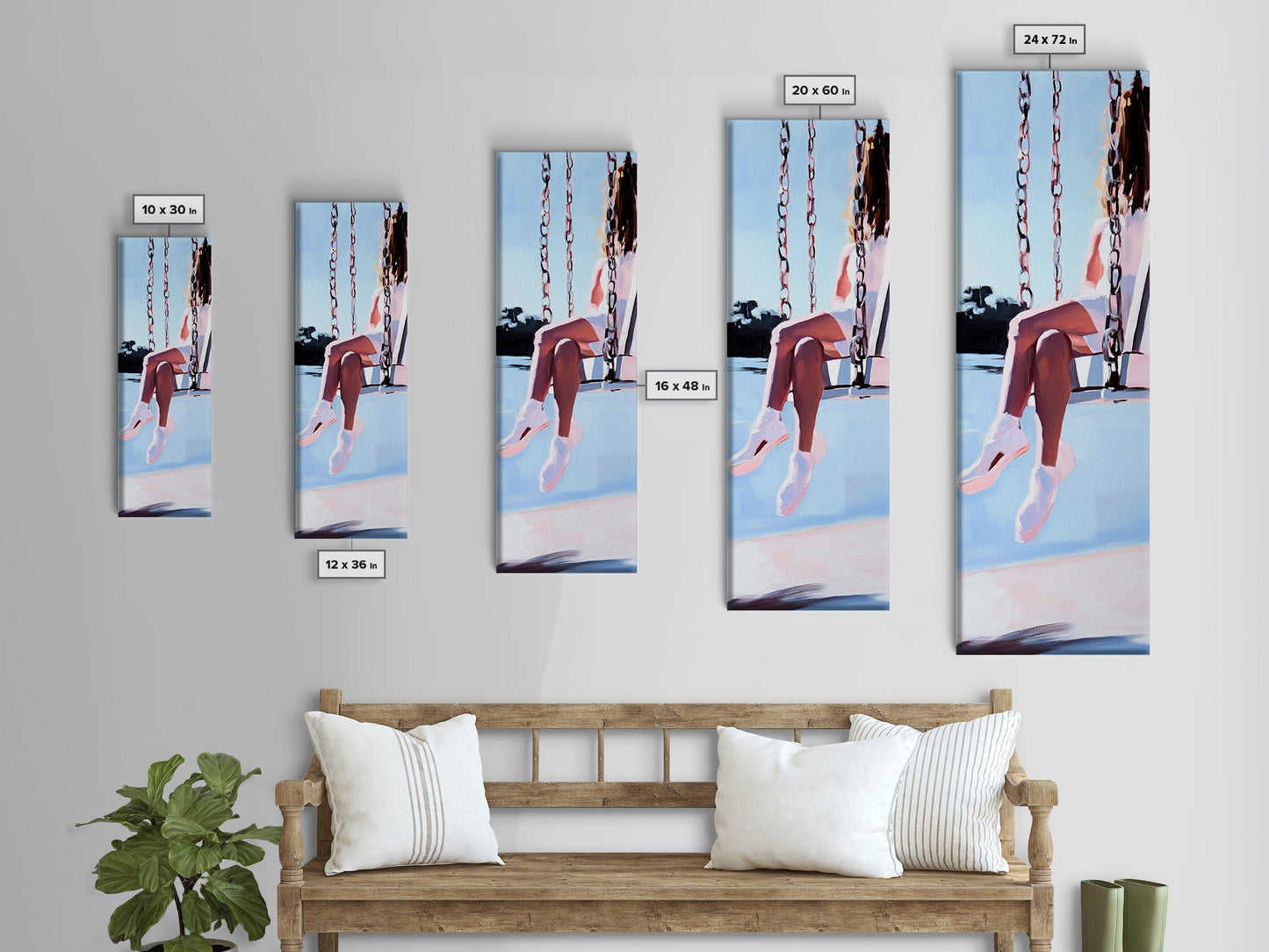 Girl on Swing, Soft Pastel Art, Minimalist Decor, Canvas Print, Whimsical Wall Art, Bedroom Aesthetic, Contemporary Art, Dreamy Home