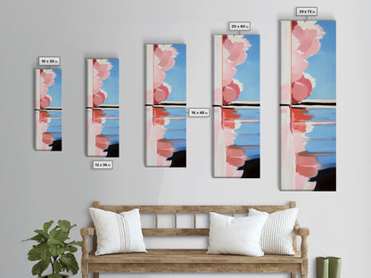 Pink Clouds, Water Reflection, Abstract Horizon, Framed Canvas Print, Modern Art, Living Room Decor, Minimalist Aesthetic, Pastel Print