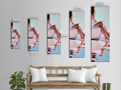 Sonniger Pool, elegante Frauenkunst, minimalistische feminine Dekoration, Sommergemälde, warme und ruhige Ästhetik, gerahmter Leinwanddruck