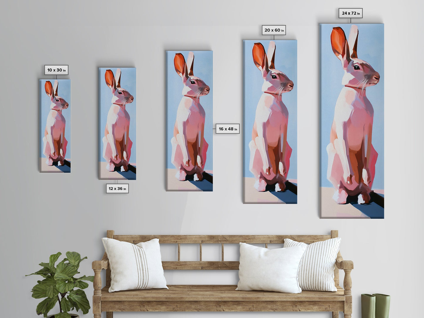 Rabbit Art, Modern Animal Decor, Pastel Bunny Painting, Minimalist Wildlife, Living Room Wall Art, Framed Canvas Print