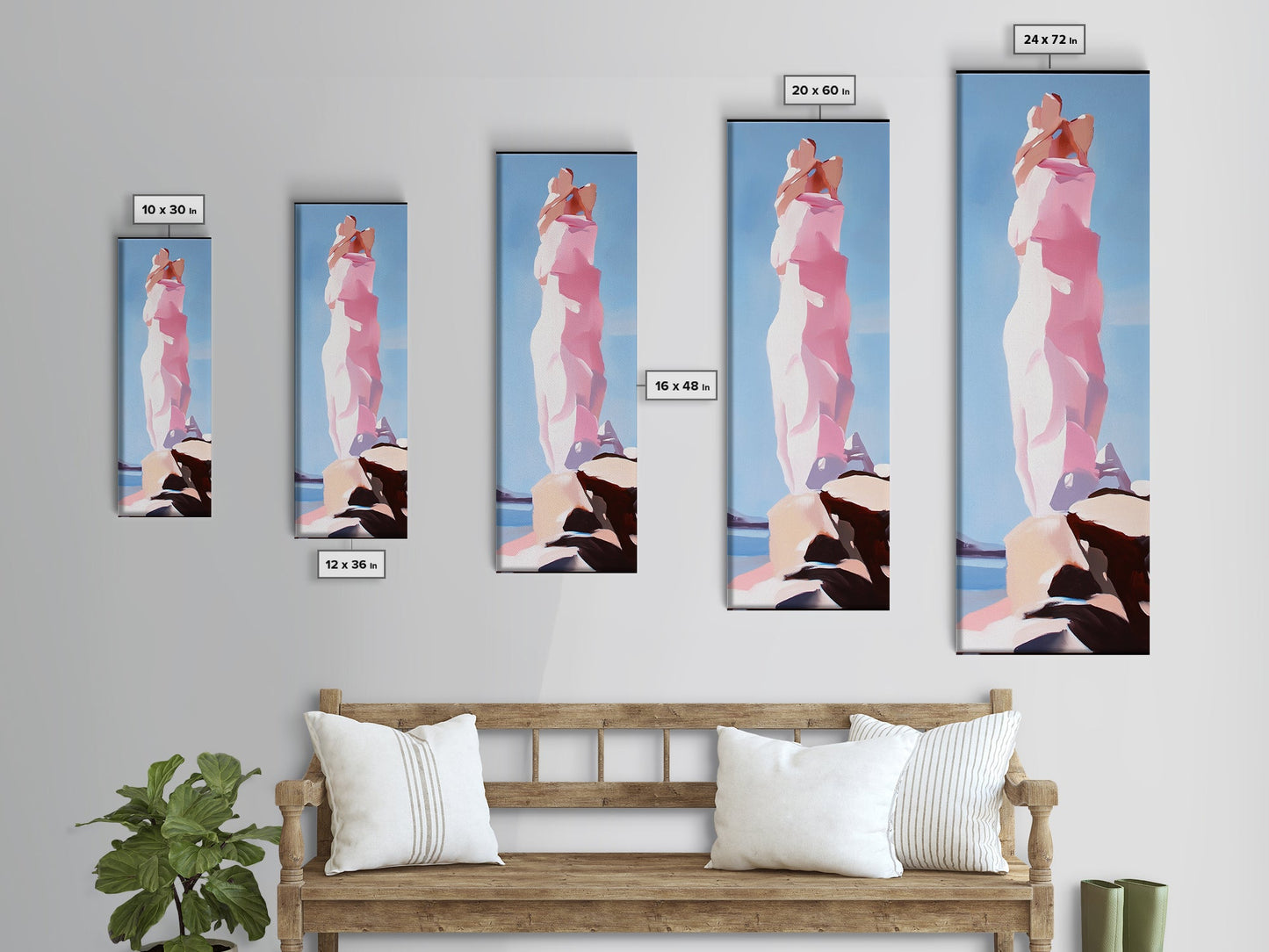 Surreale Felsformation, abstrakte Naturkunst, verträumtes Landschaftsgemälde, minimalistischer blauer Himmel, Wandbild fürs Büro, Leinwanddruck