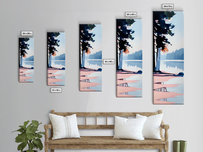 Misty Forest View, Tranquil Lake Painting, Atmospheric Nature Art, Minimalist Tree Reflection, Cozy Cabin Decor, Framed Canvas Print