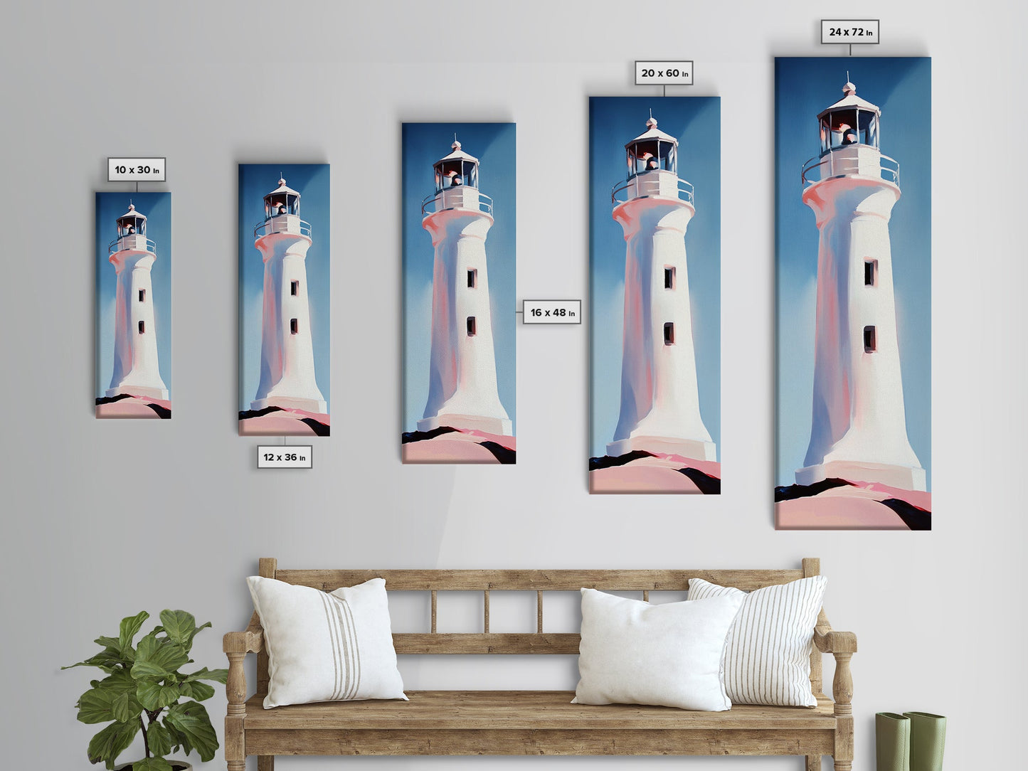 Lighthouse, Coastal Art, Nautical, Beach House Decor, Ocean Wall Art, Minimalist Seascape, Blue Wall Art, Framed Canvas Print