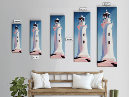 Lighthouse, Coastal Art, Nautical, Beach House Decor, Ocean Wall Art, Minimalist Seascape, Blue Wall Art, Framed Canvas Print