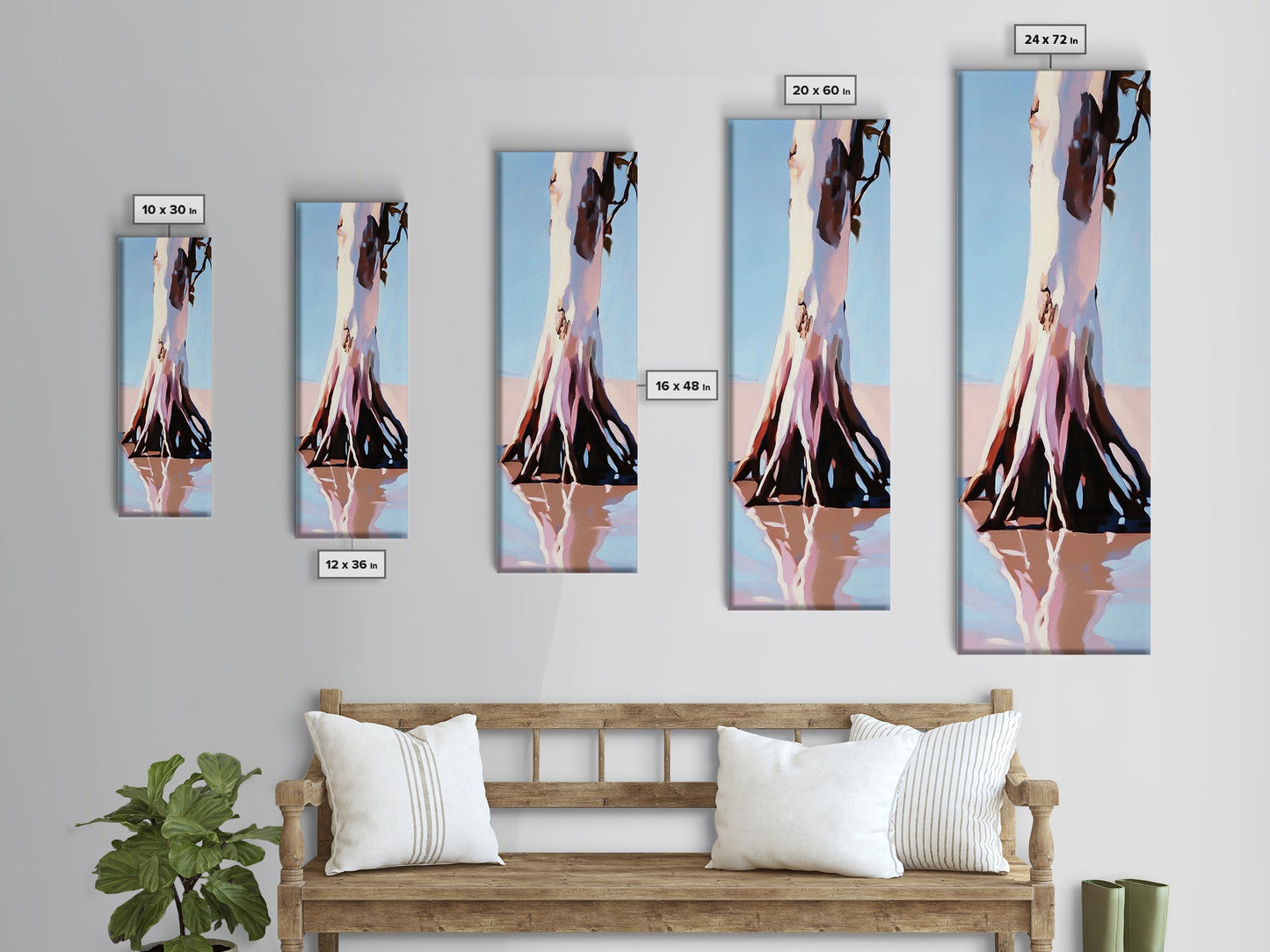 Tree trunk Coastal Home Decor, Blue Sky Painting, Seaside Aesthetic, Living Room Art, Canvas Print, Housewarming Gift