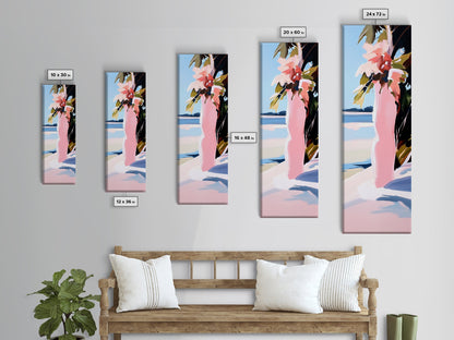 Tropical Floral Wall Art, Pink Flowers Painting, Nature Inspired Decor, Boho Bedroom Art, Aesthetic Wall Art, Framed Canvas Print
