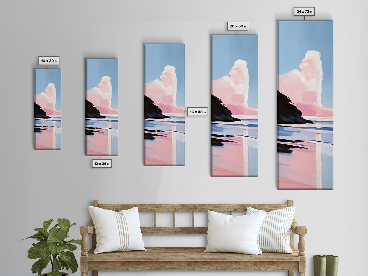 Pink Cloud, Dreamy Landscape, Soft Color Art, Aesthetic Sky, Boho Home Decor, Tranquil Seascape, Bedroom Wall Art, Framed Canvas Print