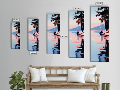 Seeufer-Ruhe, Stimmungsvolle Natur, Gerahmter Leinwanddruck, Moderne Wandkunst, Blau-Rosa-Gemälde, Wohnzimmer-Wandkunst