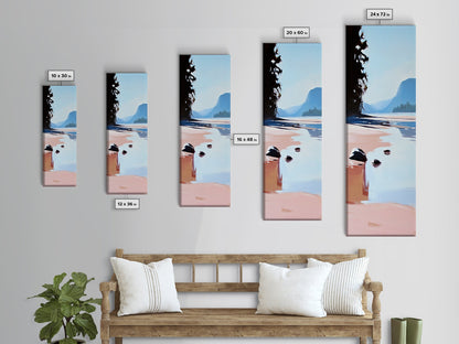 Serene Beach, Minimalist Landscape, Abstract Nature, Framed Canvas Print, Coastal Wall Art, Soft Blue and Pink, Living Room Wall Art