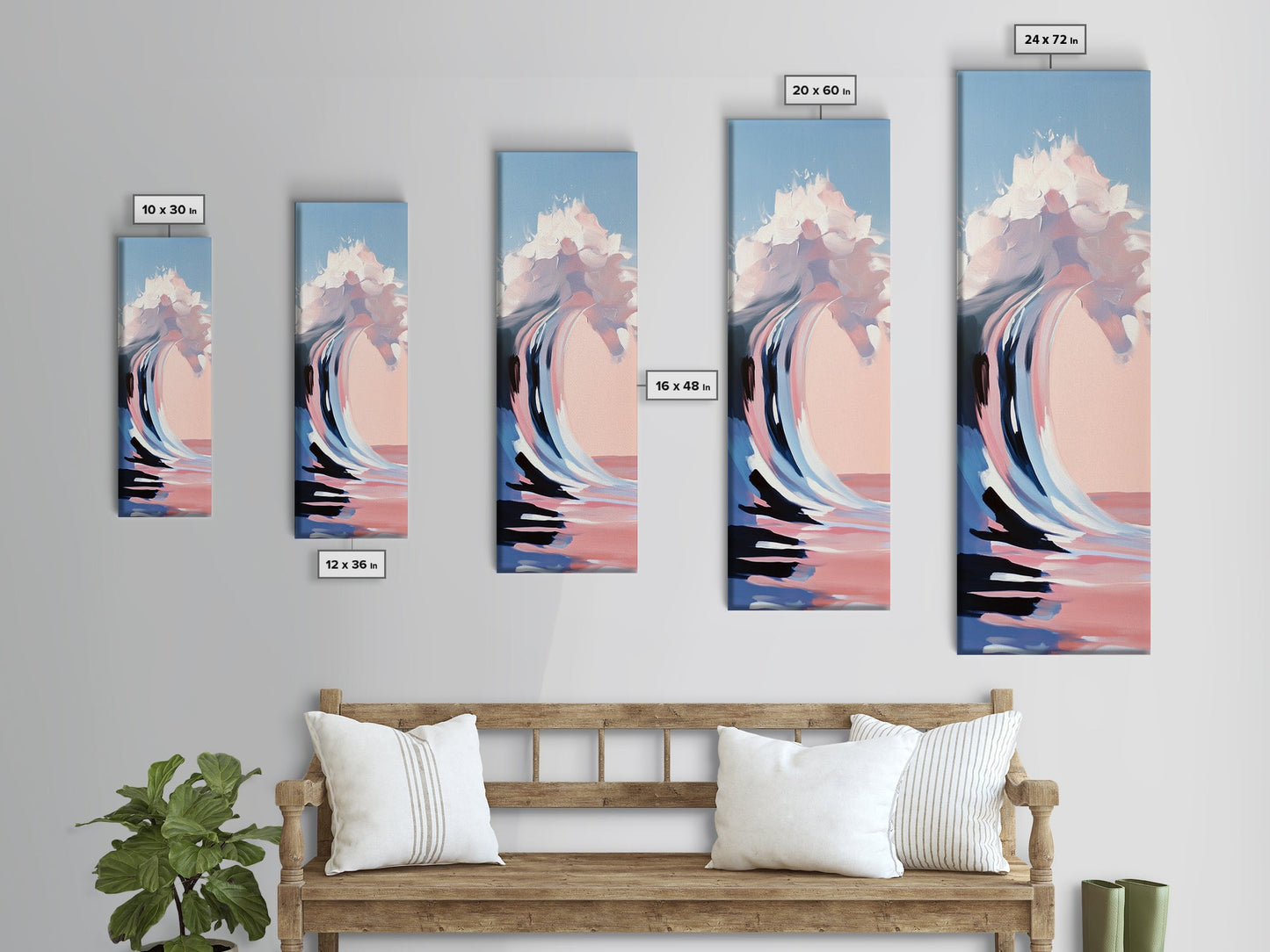 Pink Wave, Ocean Motion, Abstract Surf, Framed Canvas Print, Coastal Wall Art, Living Room Wall Art, Minimalist Aesthetic, Beach Vibes