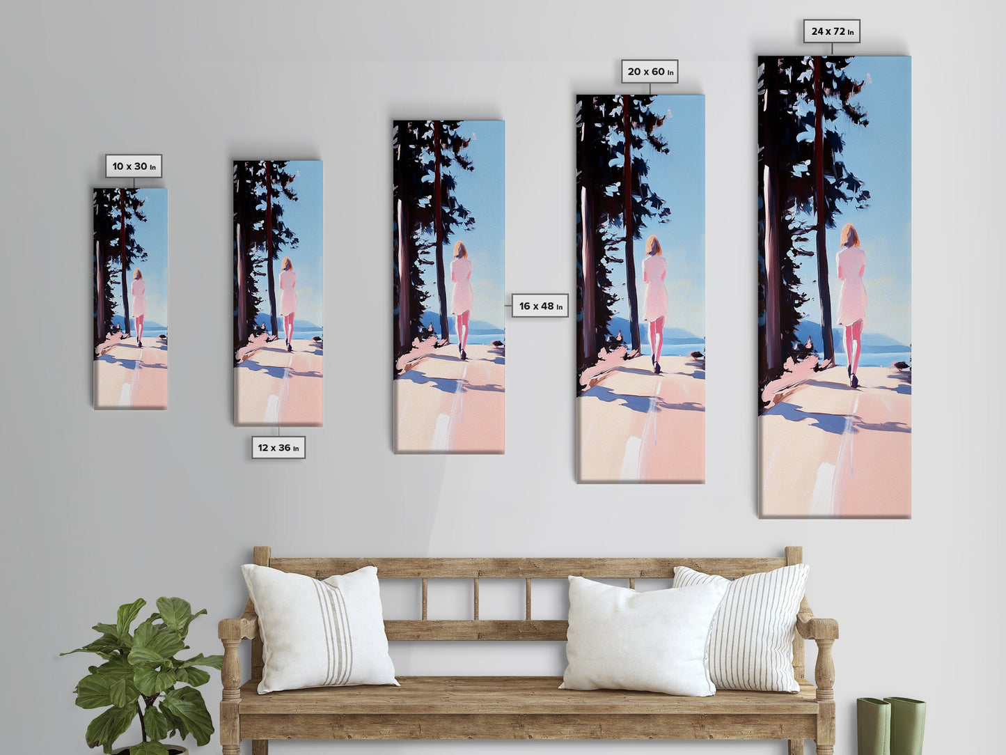 Walking Alone, Pink Dress, Scenic Art, Framed Canvas Print, Minimalist Wall Art, Nature Painting, Bedroom Decor, Boho Art, Gift