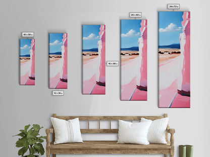 Pink Cliff, Ocean View, Tranquil Beach, Framed Canvas Print, Coastal Wall Art, Minimalist Painting, Living Room Decor, Gift, Blue