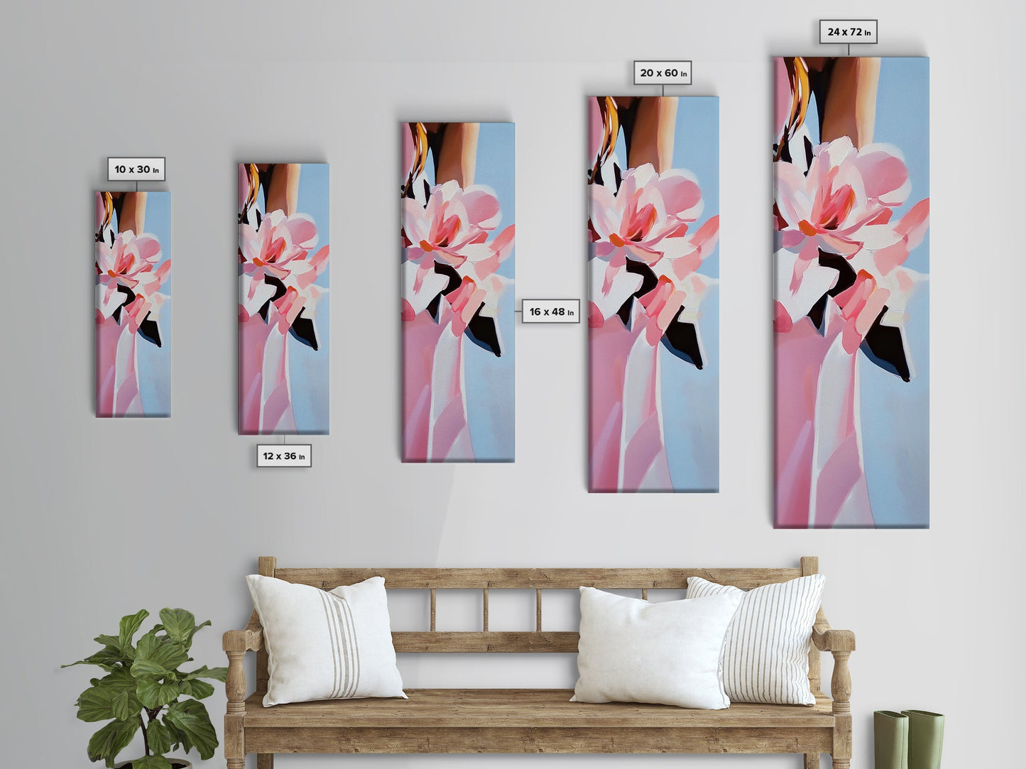 Pink Flowers, Floral Elegance, Feminine Botanical Art, Chic Wall Decor, Romantic Aesthetic, Modern Bloom Painting, Framed Canvas Print