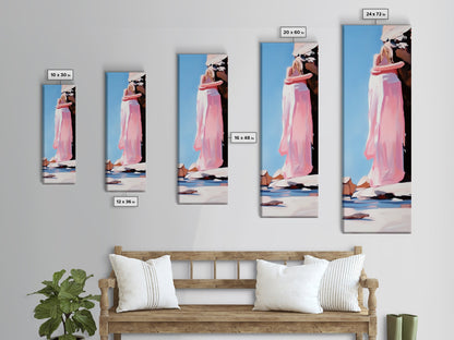 Embracing Couple, Romantic Wall Art, Beach Sunset, Minimalist Love Art, Framed Canvas Print, Dreamy Home Decor, Modern Aesthetic