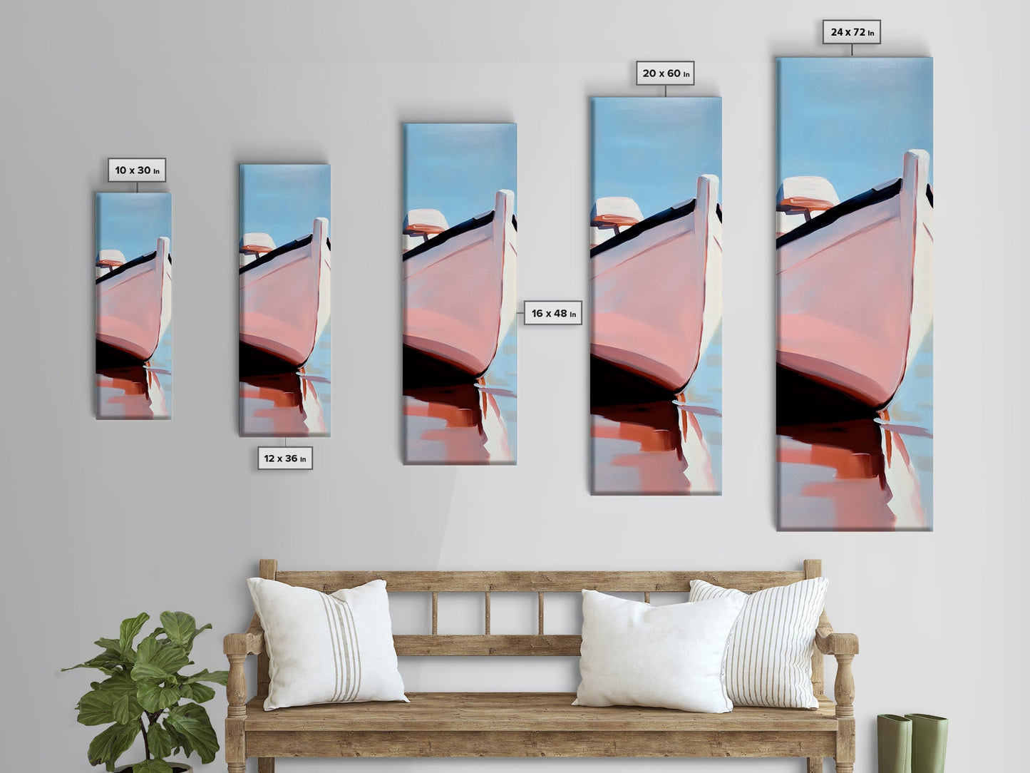 Nautical Escape, Coastal Boat Painting, Soft Pastel Seascape, Beach House Wall Decor, Minimalist Art, Living Room Framed Canvas Print