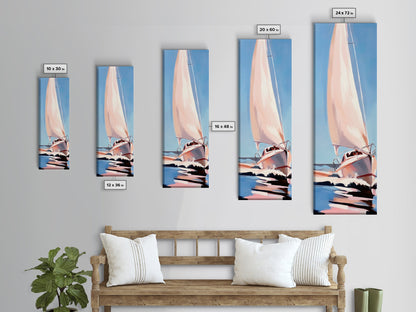 Segeltraum, Nautische Abenteuerkunst, Sanfte Pastell-Meereslandschaft, Elegante Küstendekoration, Minimalistische Meeresszene, Gerahmter Leinwanddruck