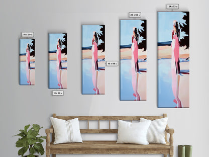 Ruhige Frau, Naturspiegelung, Zarte Pastellfarben, Friedliche Landschaft, Gerahmter Leinwanddruck, Minimalistische Kunst, Friedliche Wohndekoration