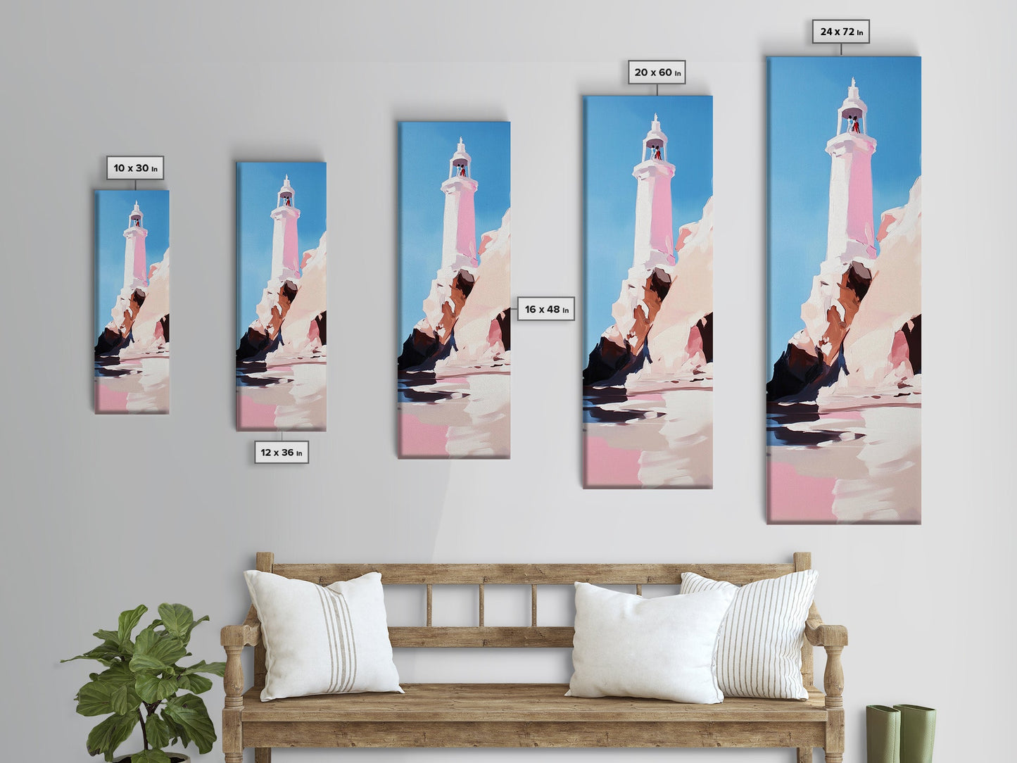 Lighthouse Art, Coastal Wall Decor, Nautical Painting, Ocean Wall Art, Minimalist Seascape, Blue Sky Print, Framed Canvas Print