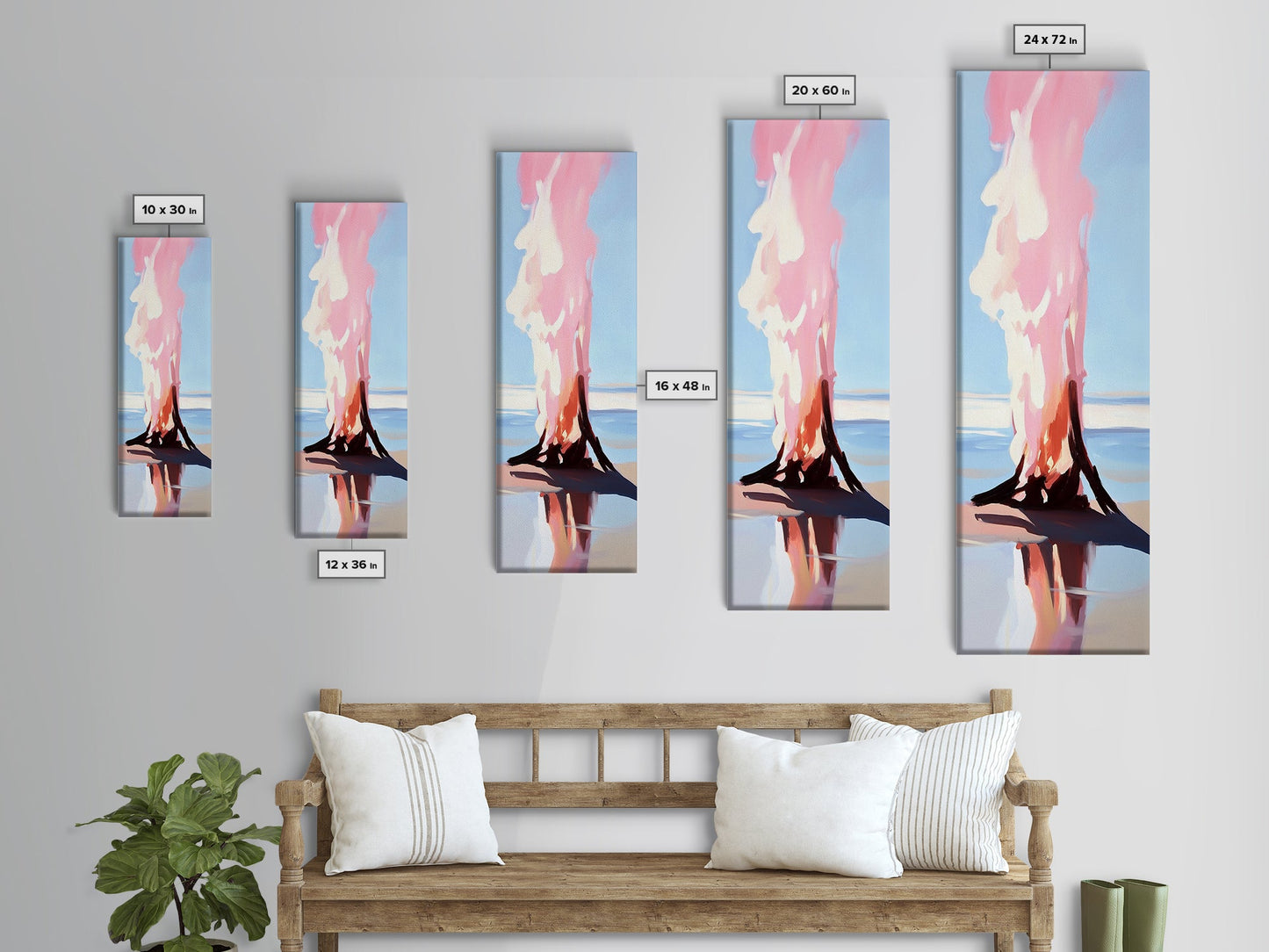 Burning Tree, Surreal Landscape Art, Abstract Nature Print, Dreamy Wall Art, Modern Home Decor, Soft Color Palette, Canvas Print