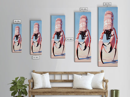 Riesenkrabbe, surreale Küstenkunst, Illustration von Meereslebewesen, Wanddekoration für Strandhäuser, einzigartige Wandkunst, maritime Ästhetik, gerahmter Leinwanddruck