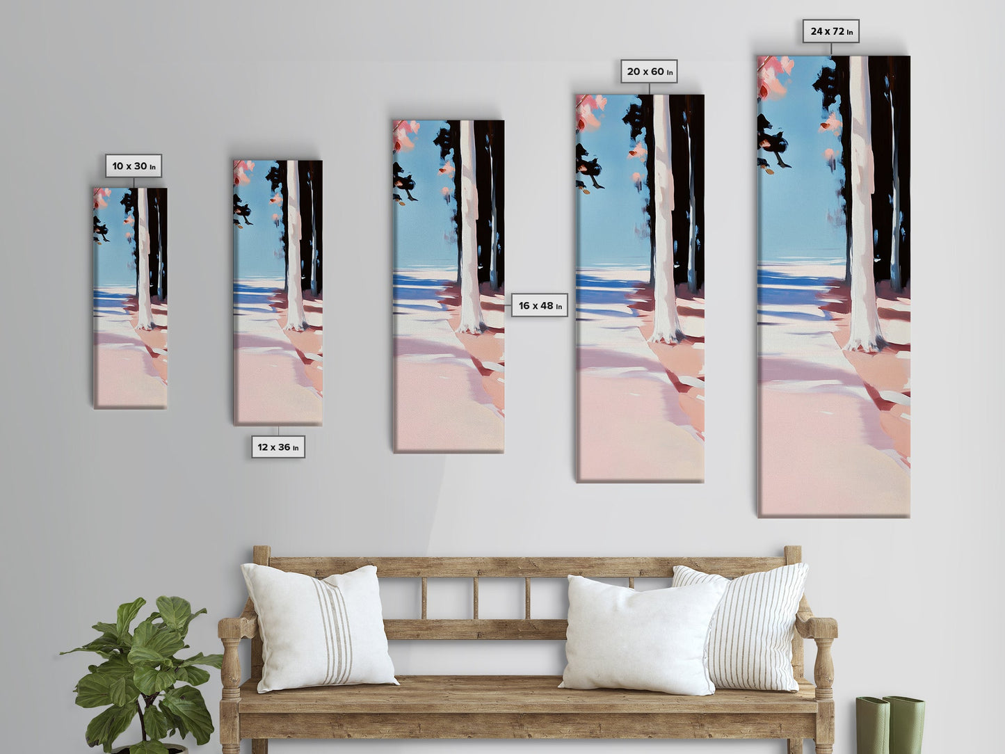 Sunlit Forest, Tree Shadows, Nature Wall Art, Framed Canvas Print, Rustic Aesthetic, Cozy Decor, Cabin Artwork, Minimalist Design