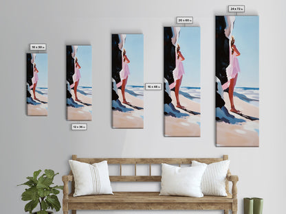 Serene Woman, Beach Reflection, Feminine Art, Framed Canvas Print, Coastal Aesthetic, Boho Minimalist, Bedroom Decor, Neutral Palette