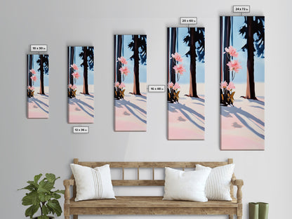 Floral Winter, Botanical Wall Art, Pink Flower Snow Scene, Nature-Inspired Artwork, Minimalist Forest Painting, Canvas Print, Office Wall Art