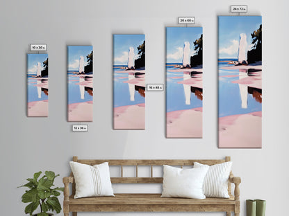 Rock Formation, Coastal Reflection, Ocean Landscape, Soft Pastel Seascape, Modern Boho Art, Nature Inspired Framed Canvas Print, Zen Decor