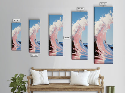 Ocean Wave, Surf Art, Dynamic Seascape, Blue Pink Aesthetic, Beach Lover Gift, Coastal Home Decor, Framed Canvas Print, Modern Wall Art