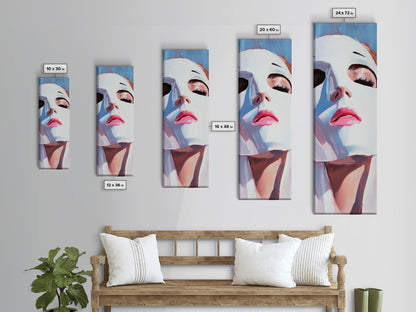 Masked Woman Portrait, Surreal Face Art, Abstract Feminine Painting, Contemporary Wall Art, Modern Aesthetic, Framed Canvas Print