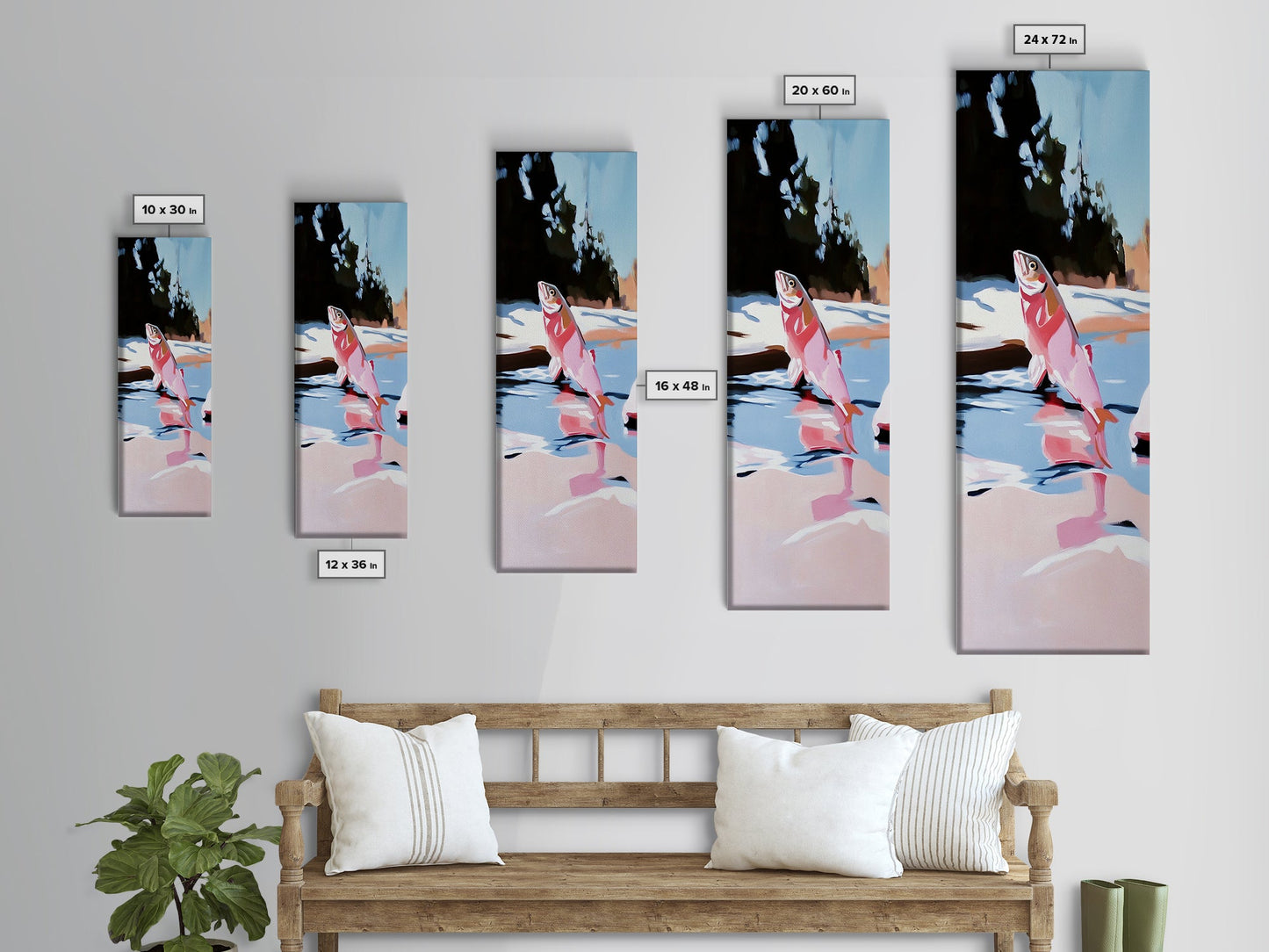 Jumping Fish, Nature Wall Art, Lake House Decor, Canvas Print, Outdoor Adventure, Fishing Theme, Rustic Aesthetic, Wildlife Painting