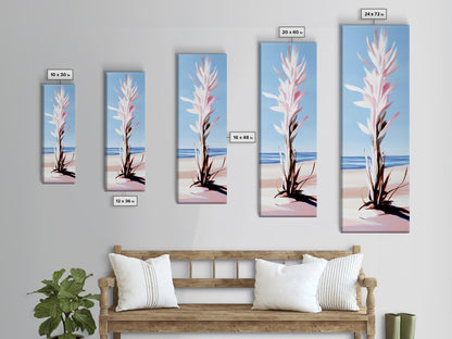 Abstract Plant, Coastal Art, Minimalist Painting, Canvas Print, Beach Inspired, Blue and Pink Decor, Modern Home Accent, Tranquil Design