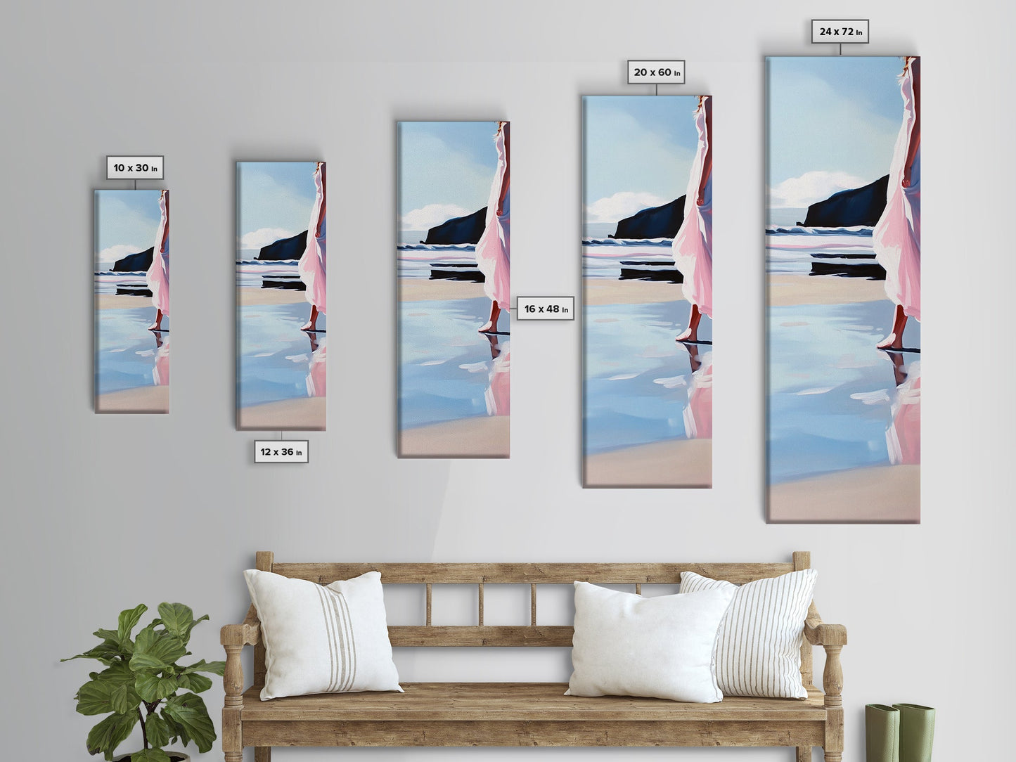 Woman by Ocean, Coastal Art, Canvas Print, Romantic Seascape, Minimalist Decor, Modern Art, Pastel Beach Scene, Living Room Wall Art